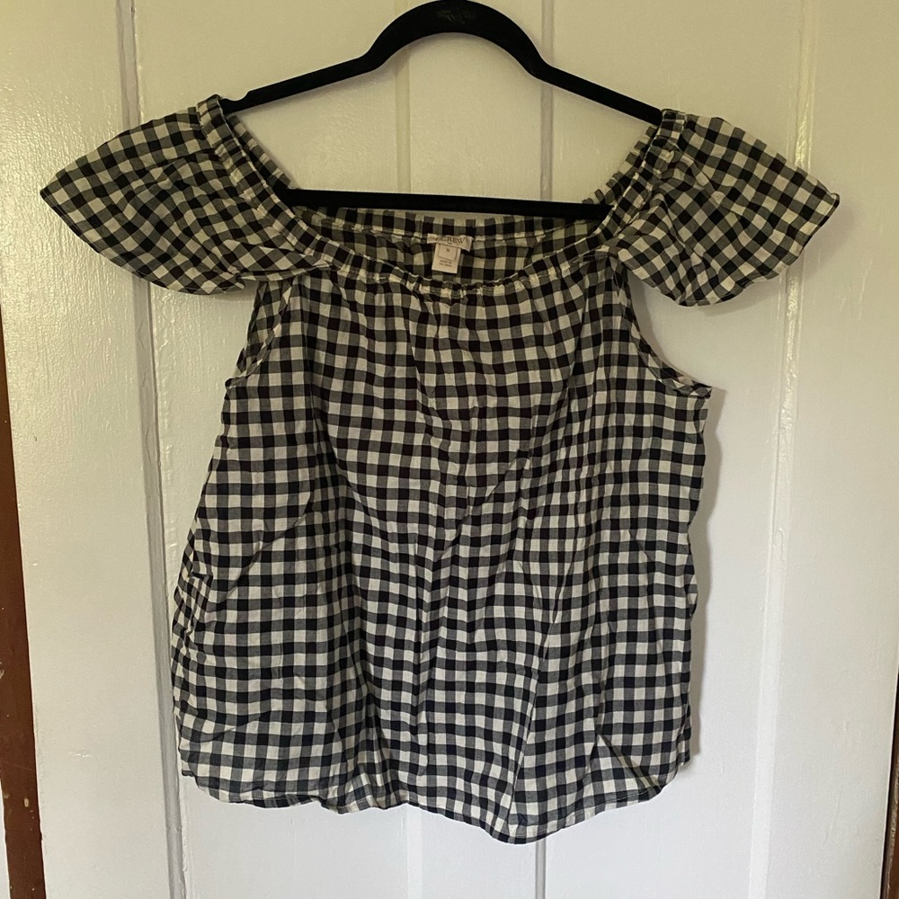 NWT! Gingham navy and white riddle sleeve tank blouse